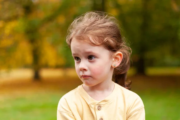 Jolie Jolie Petite Fille Aux Cheveux Roux Dans Parc Automne — Photo