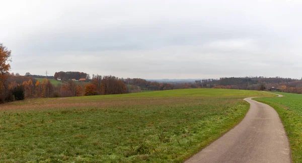 Jesienny Krajobraz Drogą Łąką Westfalii Niemcy — Zdjęcie stockowe