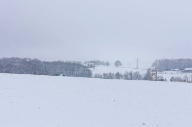 Ocak ayında Almanya 'nın Kuzey Ren-Vestfalya eyaletinde karlı bir manzara.
