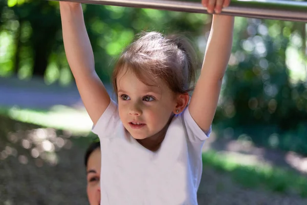 Portrait Little Girl Playground Selective Focus — Stock Photo, Image