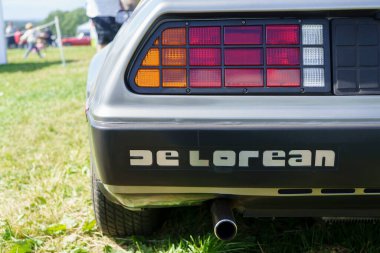 Iserlohn Gruermannscheide, NRW, Germany. 13th of July 2024. The legendary De Lorean. Oldtimer from Back to the Future on display clipart