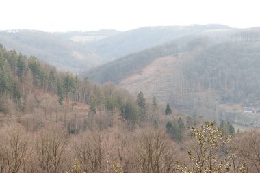 Iserlohn 'daki Sauerland tepelerinde manzara fotoğrafı. Almanya 'da kış kavramı