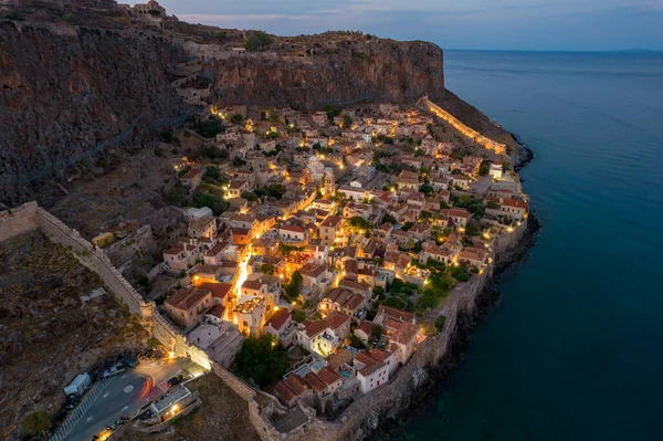 stock image Aerial view of the medieval  castle of Monemvasia, Lakonia, Peloponnese, Greece