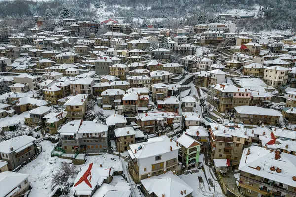 Widok Lotu Ptaka Miasto Metsovo Zimą — Zdjęcie stockowe
