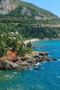 View of the beautiful Kalamitsi beach next to Kardamyli village in Messinian Mani, Peloponnese, Greece clipart