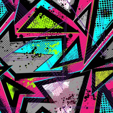 Soyut, dikişsiz geometrik desen. Çirkin desenli arka plan Geometrik kapak baskısı spor tekstili, moda kıyafetleri, ambalaj kağıdı. Grunge süslemeyi tekrarla 