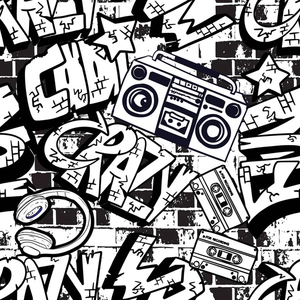 Абстрактный Рисунок Граффити Кирпичами Краской Словами Стиле Граффити Графический Городской — стоковый вектор