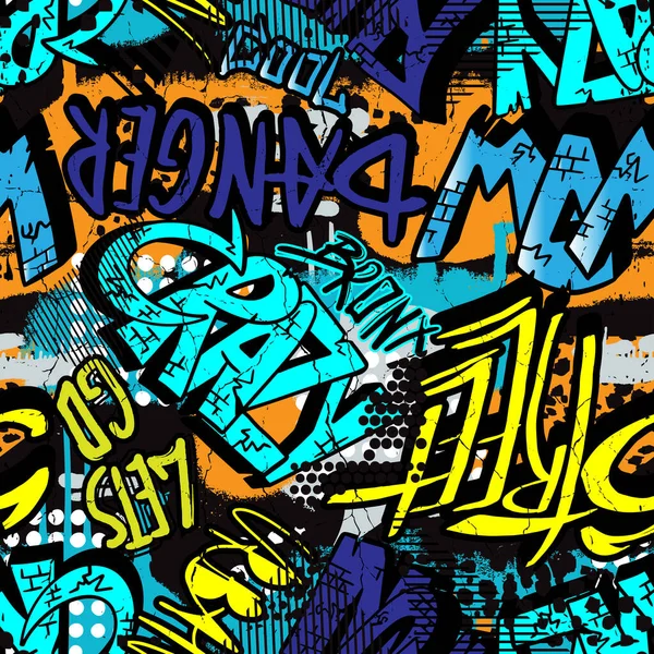 Abstraktes Helles Graffiti Muster Mit Ziegeln Farbtropfen Worten Graffiti Stil — Stockvektor