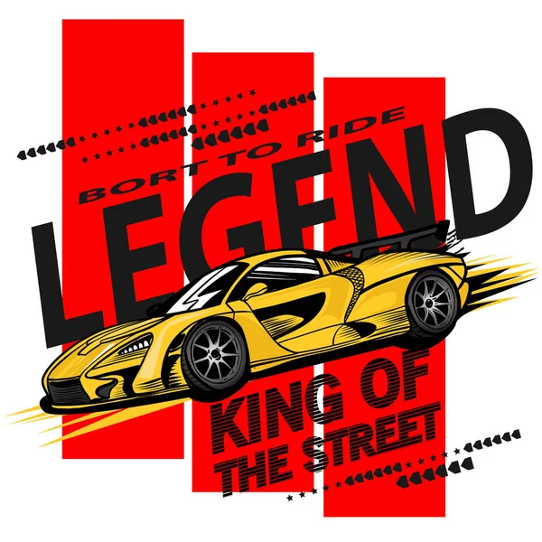 Hızlı Yarış Arabası Resimli Tipografi Baskısı Hız Sloganı Grafik Tişörtler — Stok Vektör