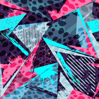 Soyut, dikişsiz geometrik desen. Çirkin desenli arka plan Geometrik kapak baskısı spor tekstili, moda kıyafetleri, ambalaj kağıdı. Grunge süslemeyi tekrarla