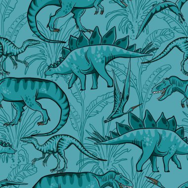  Dinozorlarla vektör illüstrasyonu 