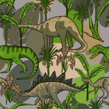  Dinozorlarla vektör illüstrasyonu 