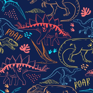  Dinozorlarla vektör illüstrasyonu 