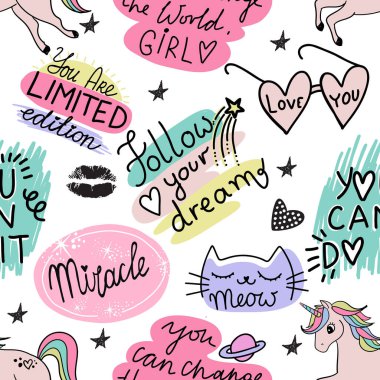 Havalı kız harfleriyle el çizimi karalama seti