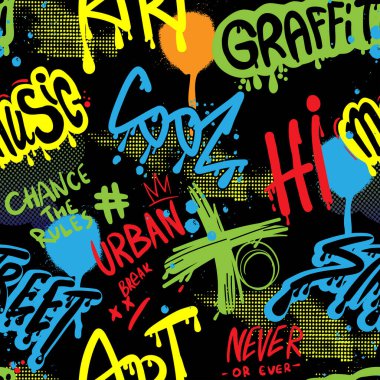 graffiti style seamless pattern with colorful letterings clipart