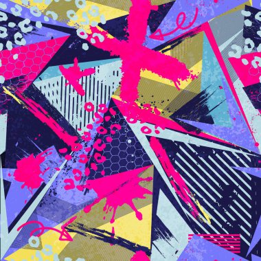 Grunge desenli, geometrik şekilli, soyut, dikişsiz desen