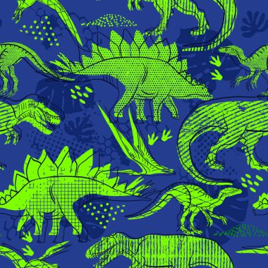 Dinozorlar ve tropikal bitkilerle kusursuz desen