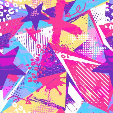 Grunge desenli, geometrik şekilli, soyut, dikişsiz desen