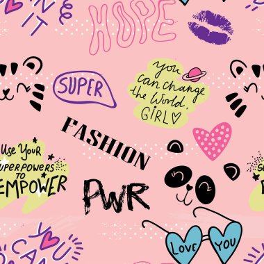 Havalı kız harfleriyle el çizimi karalama seti