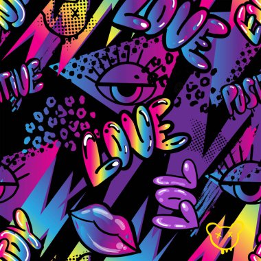 Farklı renkli simgeler ve harflerle kusursuz desen