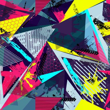 Grunge desenli, geometrik şekilli, soyut, dikişsiz desen