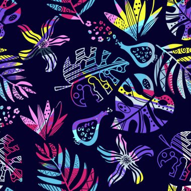 Tropikal çiçekler ve pürüzsüz desenler.