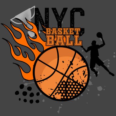 Harfleri olan yanıcı basketbol topu, web illüstrasyonu