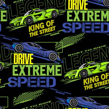 Yarış arabaları ile Dikişsiz desen vektör.