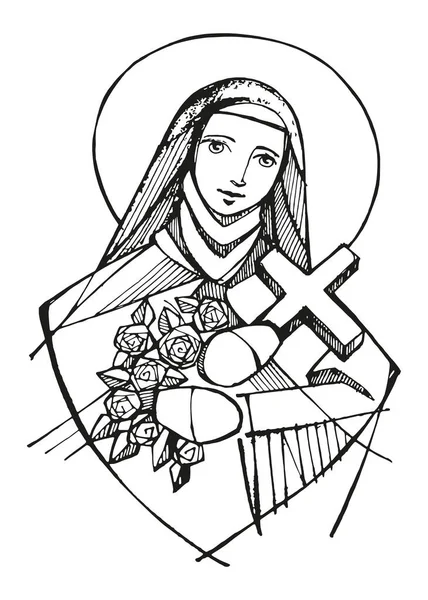 Handgezeichnete Vektorillustration Oder Zeichnung Der Heiligen Therese — Stockvektor