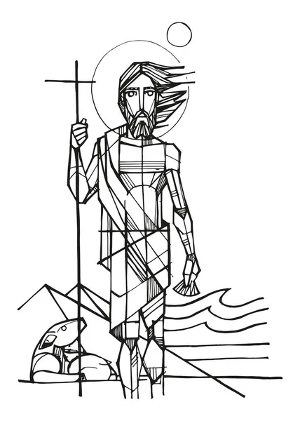 圣约翰受洗者的手绘矢量图解或绘图 — 图库矢量图片