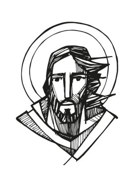 Jesu 'nun yüzünün el çizimi veya çizimi