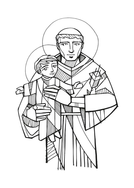 Hand Drawn Vector Illustration Drawing Saint Anthony Padu — Stock Vector