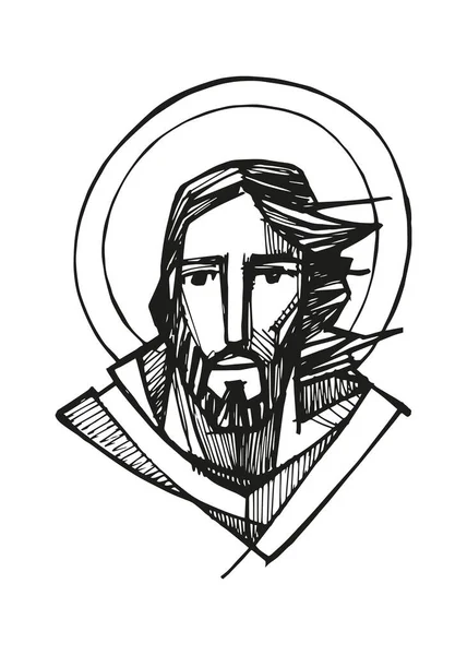 Handritad Vektorillustration Eller Ritning Jesu Ansikte — Stock vektor