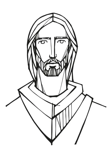 手描きベクトルイラストやイエスの顔の絵 — ストックベクタ
