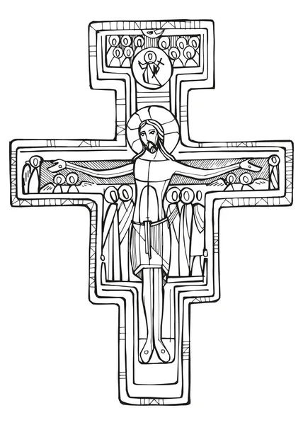 手描きベクトルイラストや聖ダミアの十字架の絵 — ストックベクタ
