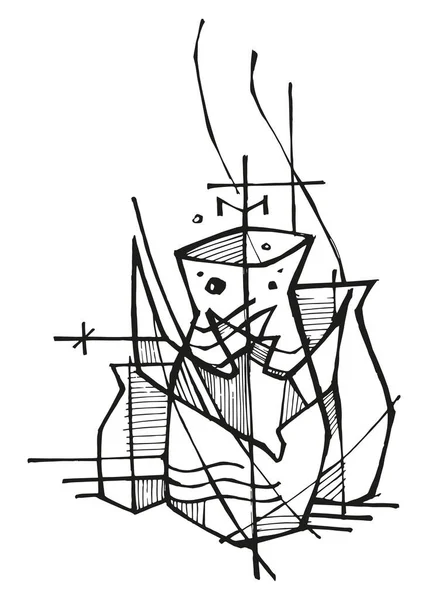 Ручной Рисунок Векторной Иллюстрации Рисунок Свадьбы Каны — стоковый вектор