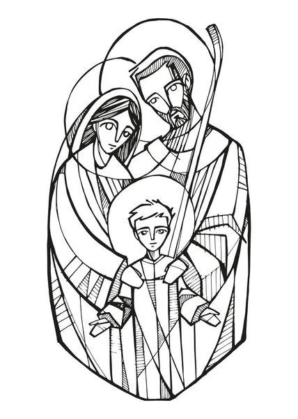 Векторная Иллюстрация Рисование Святого Семейства Вручную — стоковый вектор