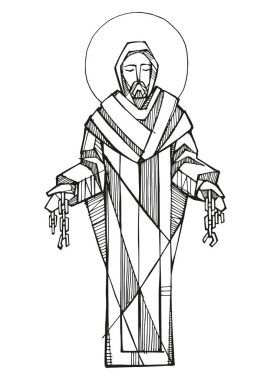 Nobla 'lı Aziz Leonard' ın el çizimi veya çizimi