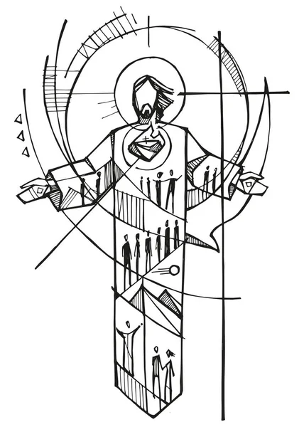 Ilustrație Vectorială Trasă Mână Sau Desen Corpului Mistic Lui Chris — Vector de stoc