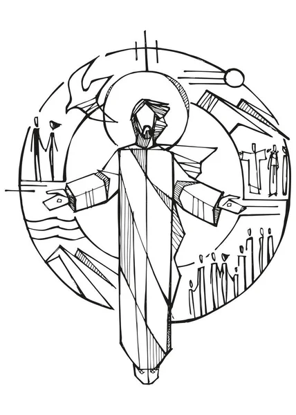 Ręcznie Rysowany Wektor Ilustracji Lub Rysunek Mistycznego Ciała Chrystusa — Wektor stockowy