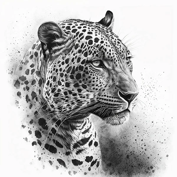 Digital black and white sketch of a jaguar