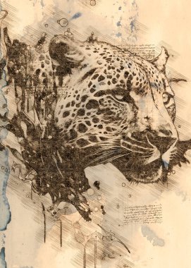 Eski dijital çizim tarzında bir Jaguar 'ın dijital illüstrasyonu