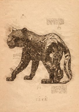 Eski skeç tarzında dijital bir jaguar çizimi