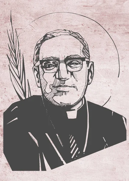 Hand Drawn Illustration Drawing Saint Oscar Arnulfo Romero — Stok fotoğraf