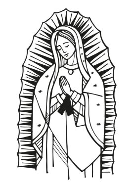 Hand drawn vector illustration or drawing of Guadalupe's Virgi