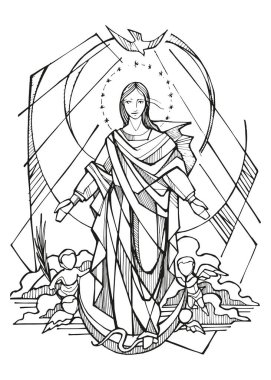 Hand drawn vector illustration or drawing of the Immaculate Conception of Mary. clipart