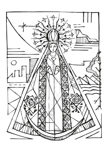 Hand Drawn Vector Illustration Drawing Nuestra Seora Del Roble — Stock Vector
