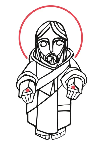 Handgezeichnete Illustration Oder Zeichnung Des Auferstandenen Jesus — Stockvektor