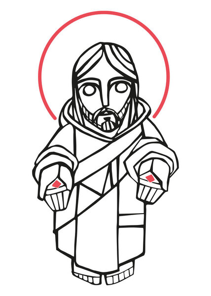 Hand drawn illustration or drawing of risen Jesus