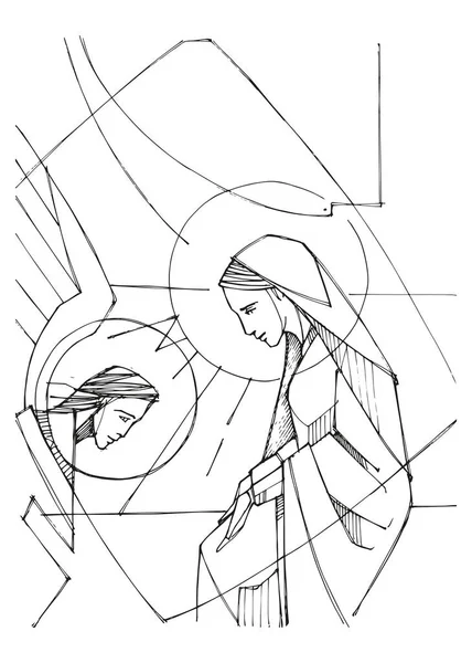 手工绘制的玛丽的矢量插图或绘图 — 图库矢量图片